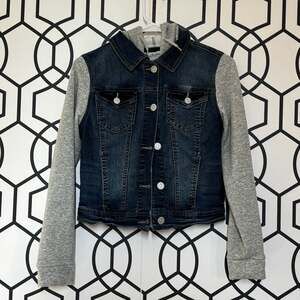 WallFlower The Dreamer Fit Denim Jacket with Grey Jersey Hood and Sleeves Size S